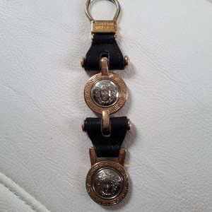 Versace vintage Medusa Key Chain in leather, gold and silver